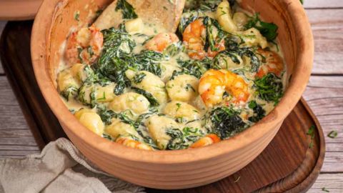 One Pot Gnocchi mit Garnelen und Spinat aus dem Römertopf Rezept